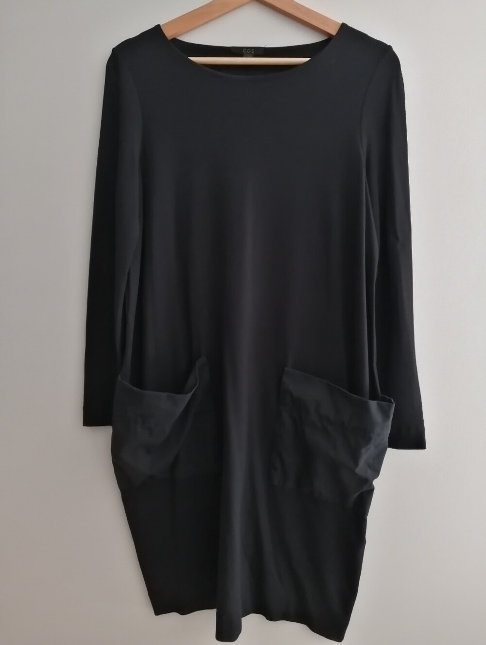 COS Black Jersey Stretch Long Sleeve Dress with Patch Pockets Oversize Small